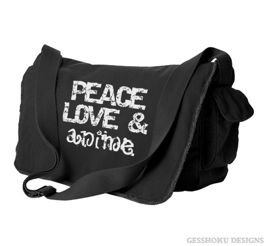 Peace Love and Anime Messenger Bag - Black