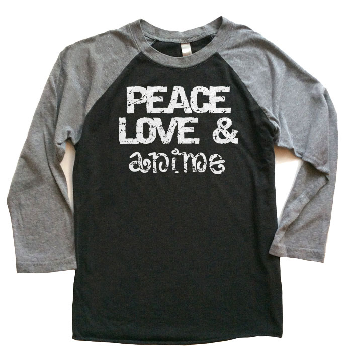 Peace Love & Anime Raglan T-shirt - Grey/Black