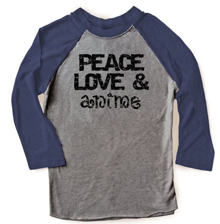 Peace Love & Anime Raglan T-shirt - Navy/Grey