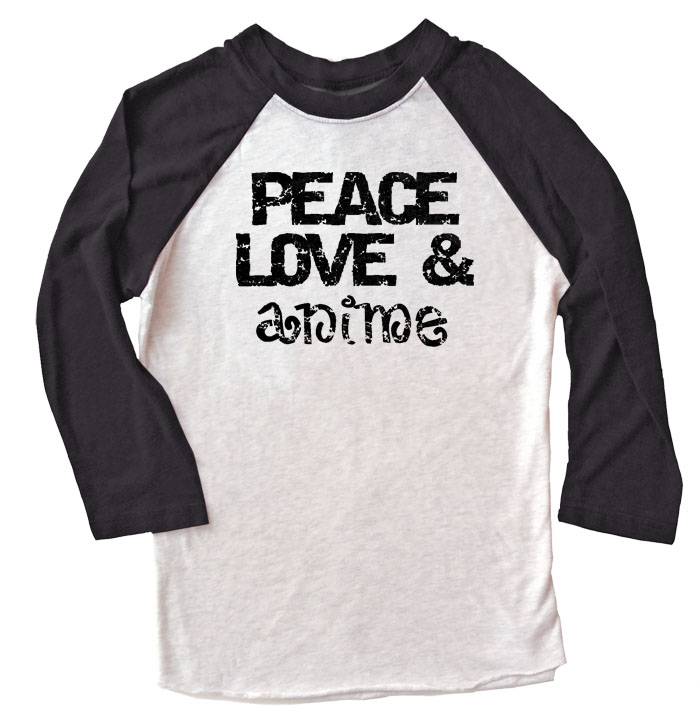 Peace Love & Anime Raglan T-shirt - Black/White