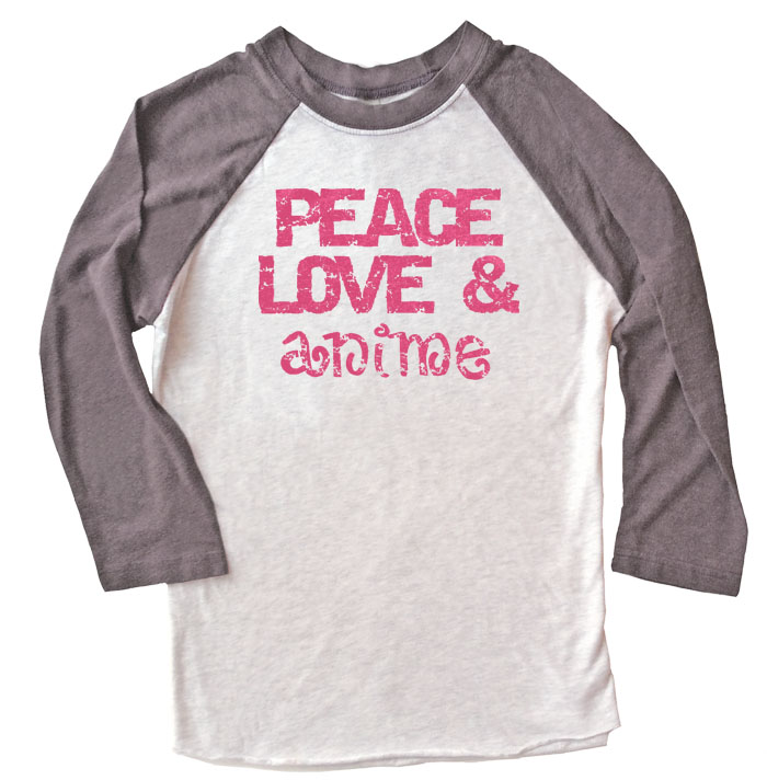 Peace Love & Anime Raglan T-shirt - Grey/White