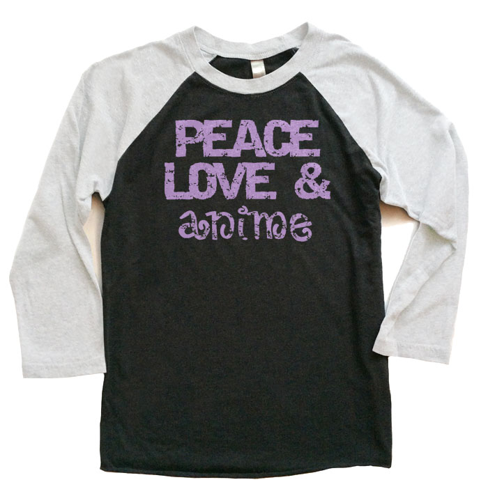 Peace Love & Anime Raglan T-shirt - White/Black