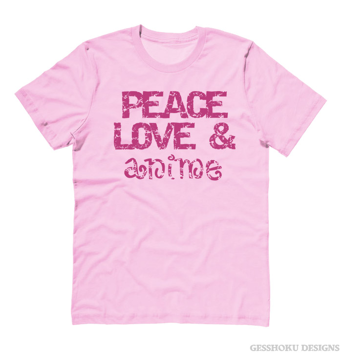 Peace Love & Anime T-shirt - Light Pink