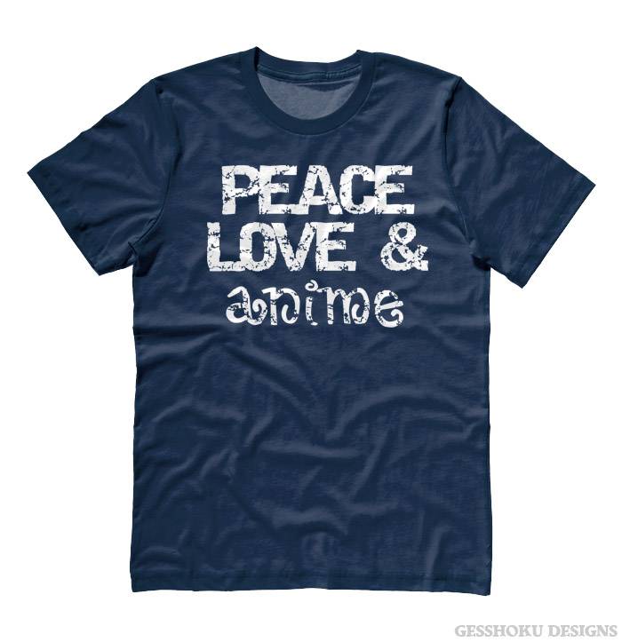 Peace Love & Anime T-shirt - Navy Blue