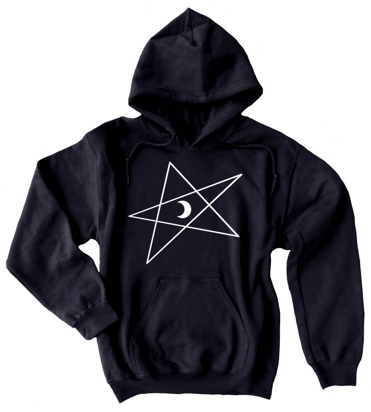 5-Pointed Moon Star Pullover Hoodie - Black