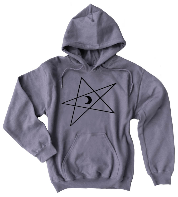 5-Pointed Moon Star Pullover Hoodie - Charcoal Grey