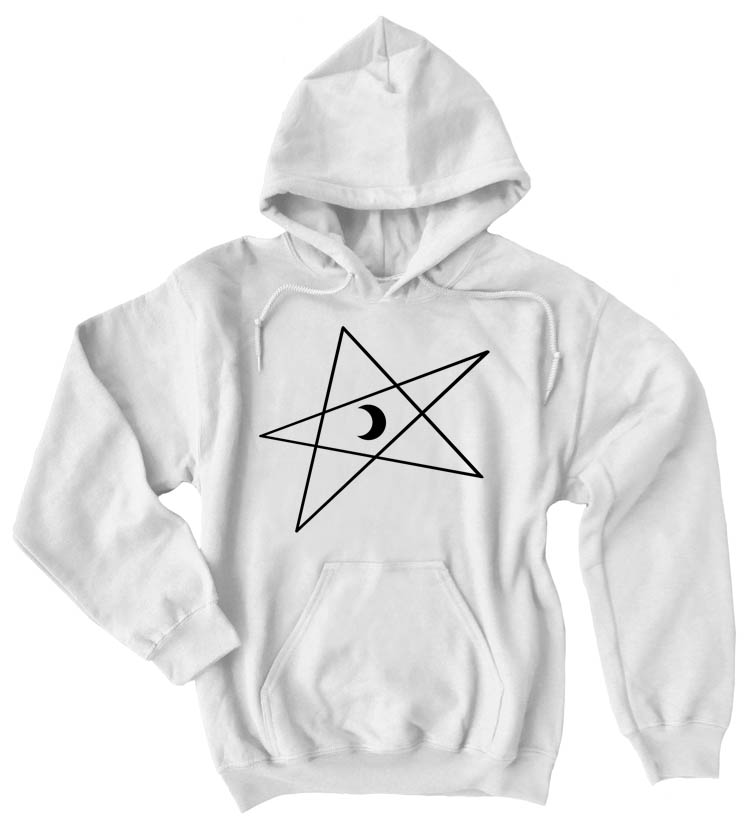 5-Pointed Moon Star Pullover Hoodie - White