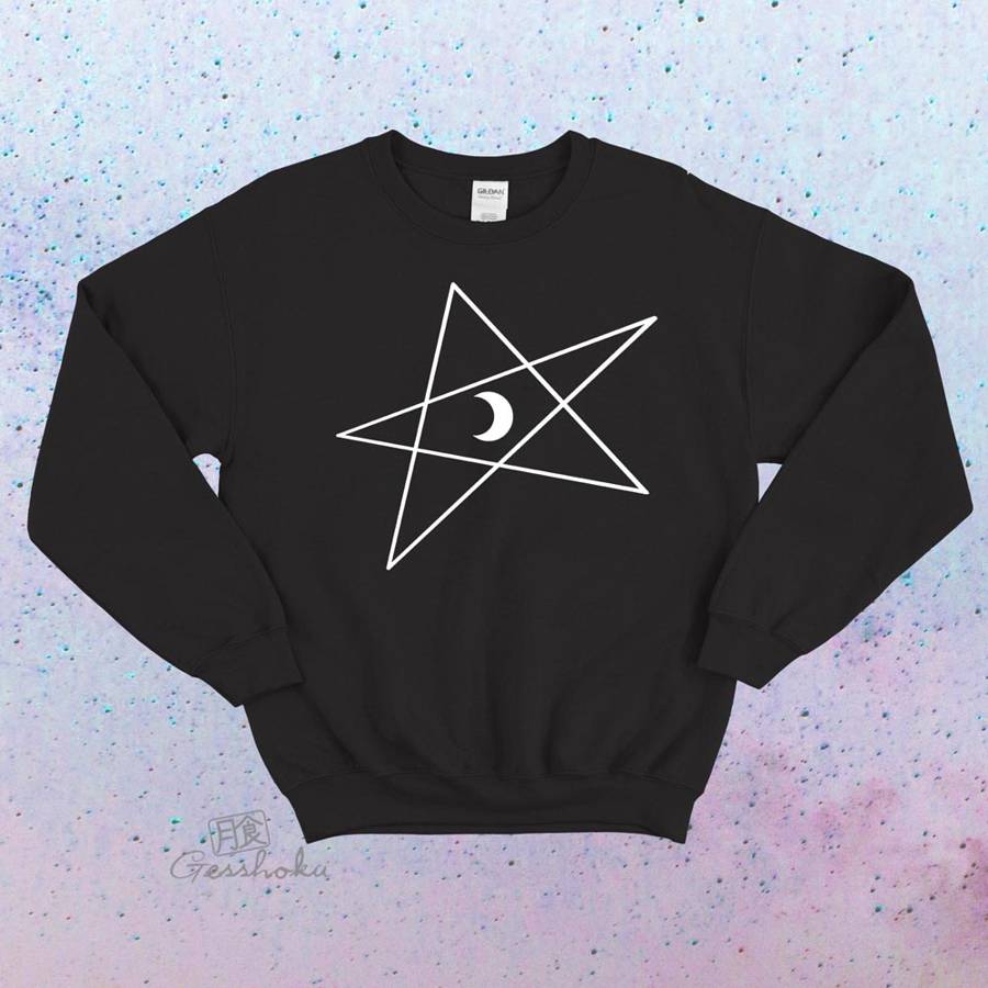 5-Pointed Moon Star Crewneck Sweatshirt - Black