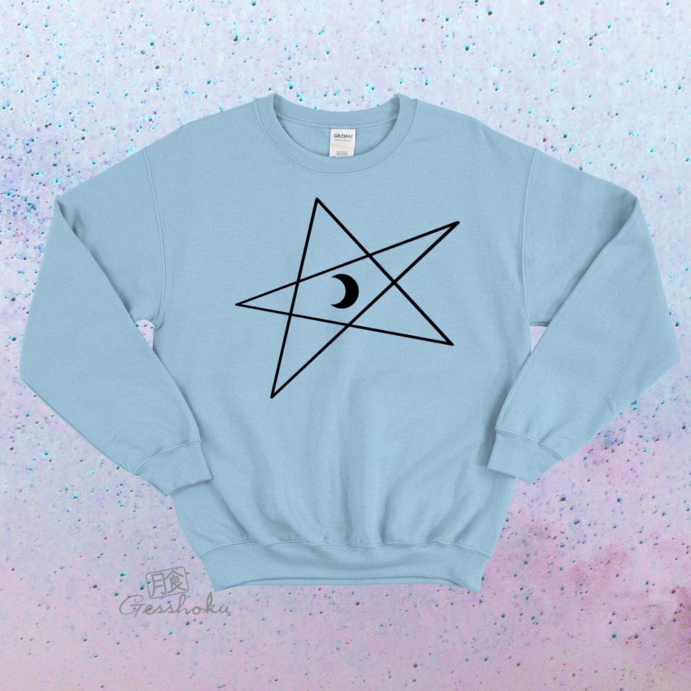 5-Pointed Moon Star Crewneck Sweatshirt - Light Blue