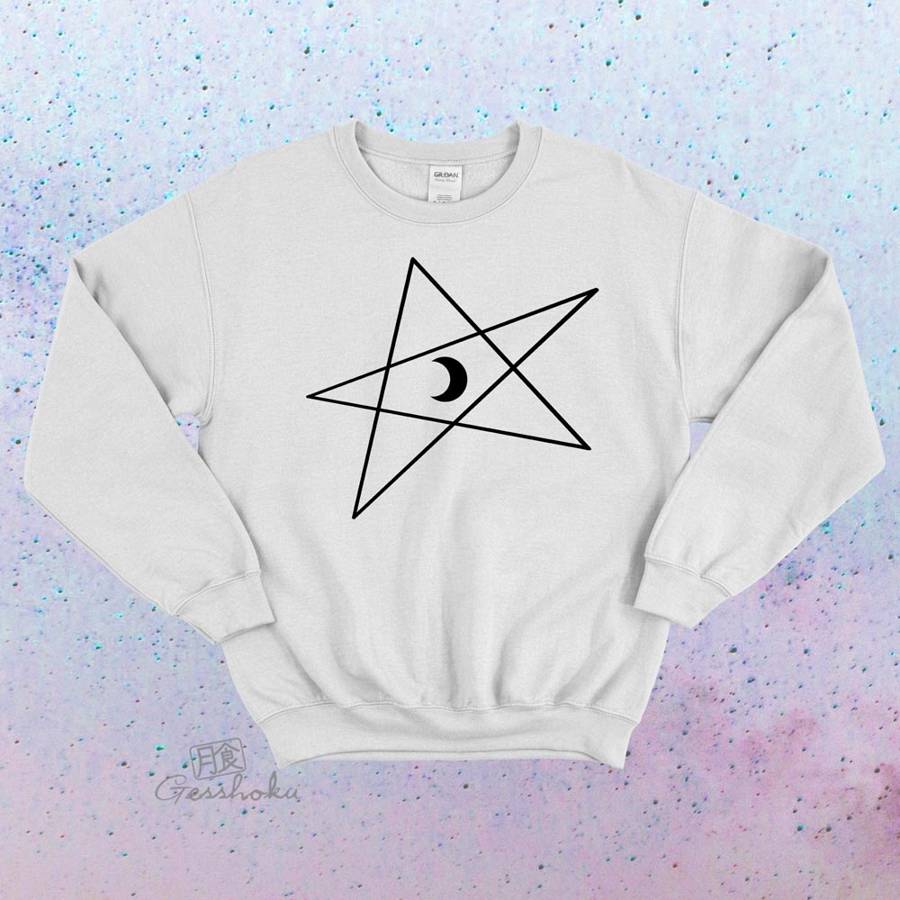 5-Pointed Moon Star Crewneck Sweatshirt - White