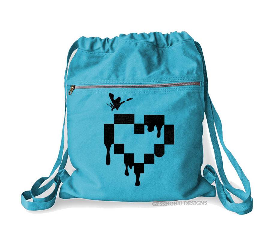 Pixel Heart Cinch Backpack - Aqua Blue