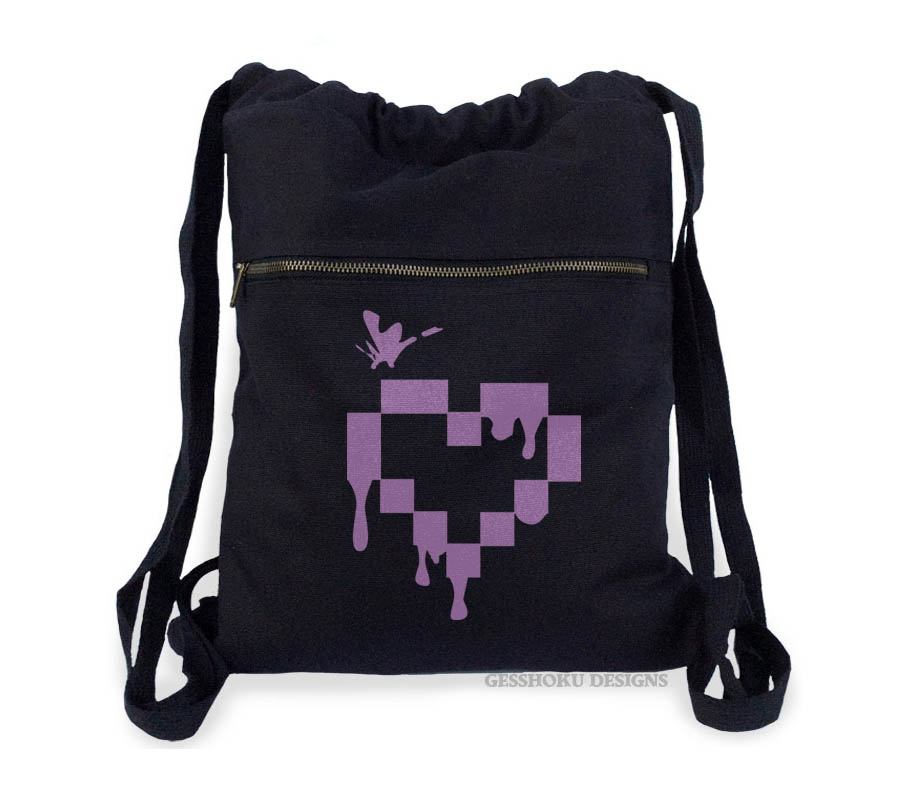 Pixel Heart Cinch Backpack - Black/Purple