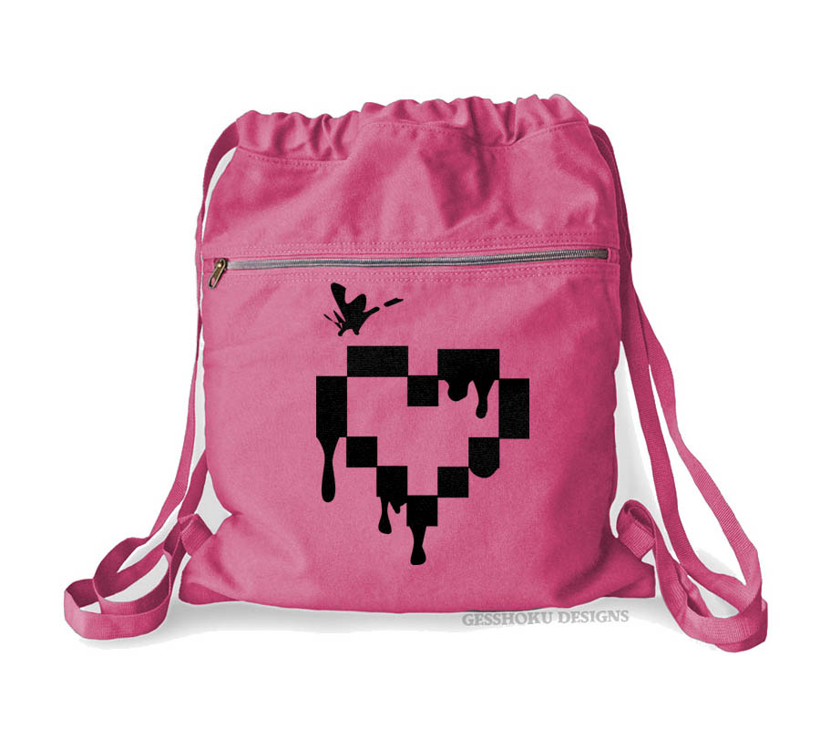 Pixel Heart Cinch Backpack - Raspberry