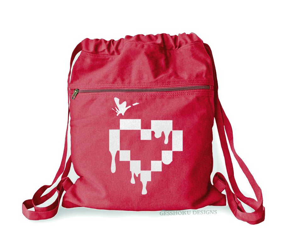 Pixel Heart Cinch Backpack - Red