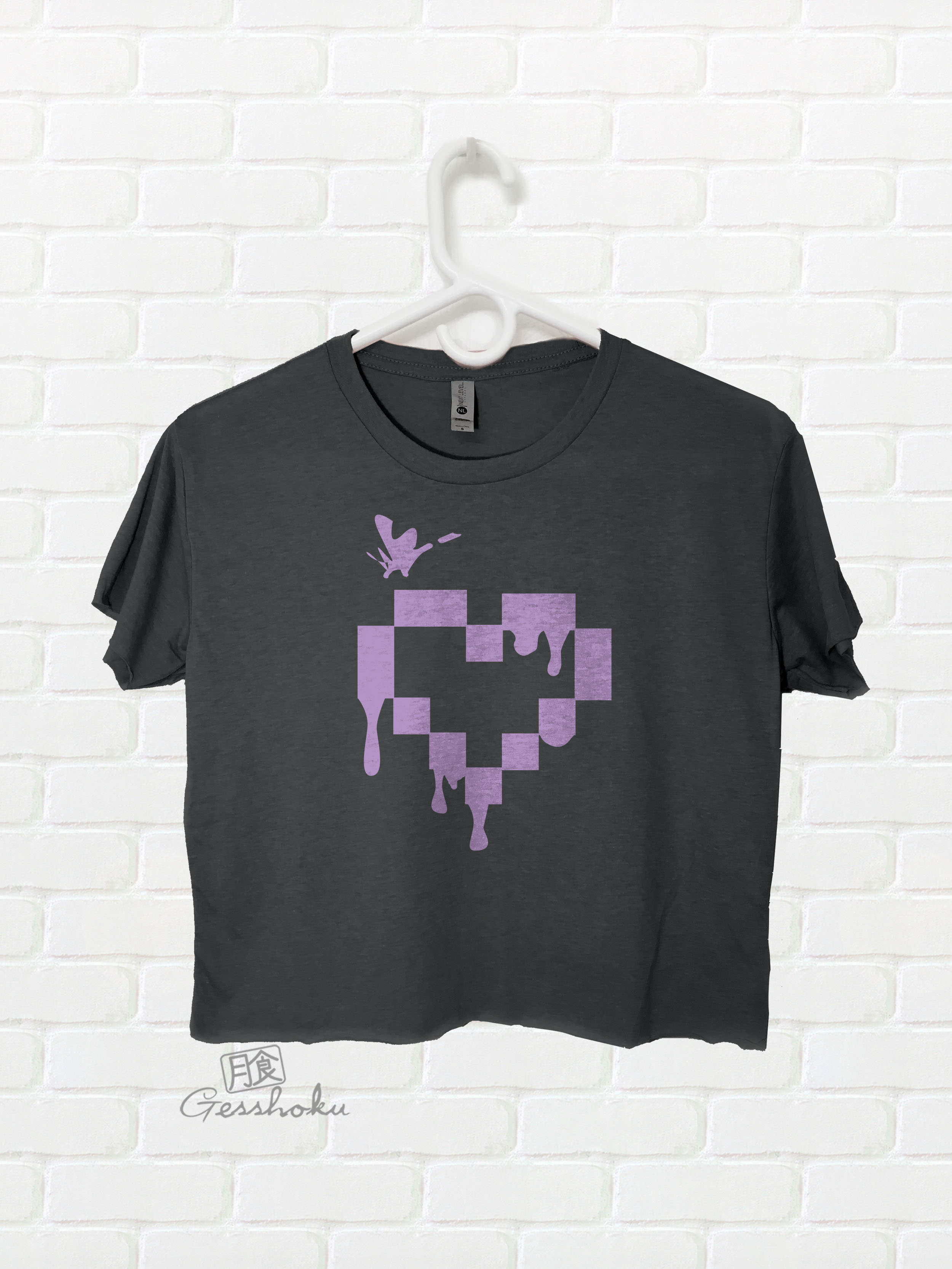 Pixel Hearts Crop Top T-shirt - Purple/Black