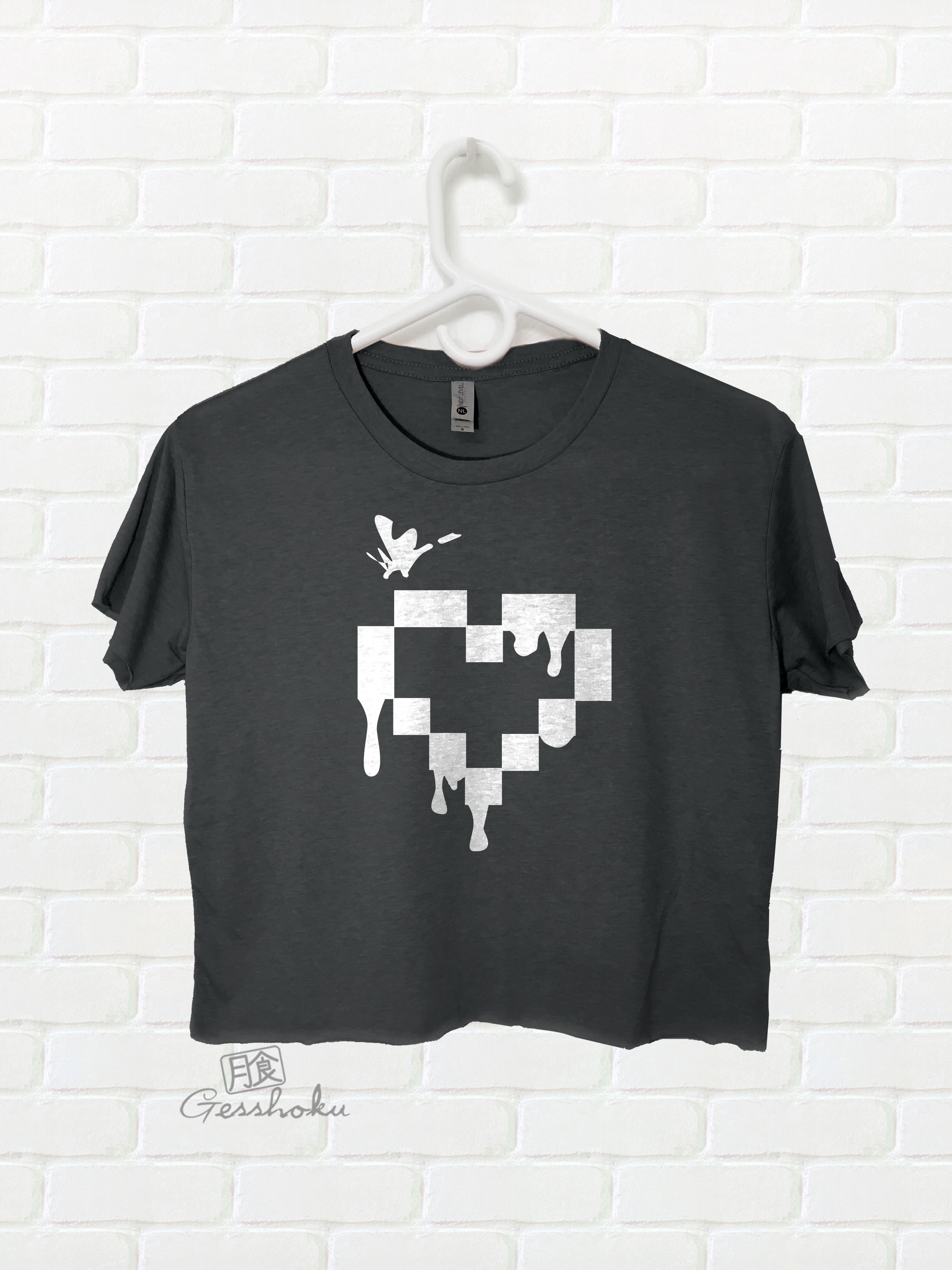 Pixel Hearts Crop Top T-shirt - White/Black