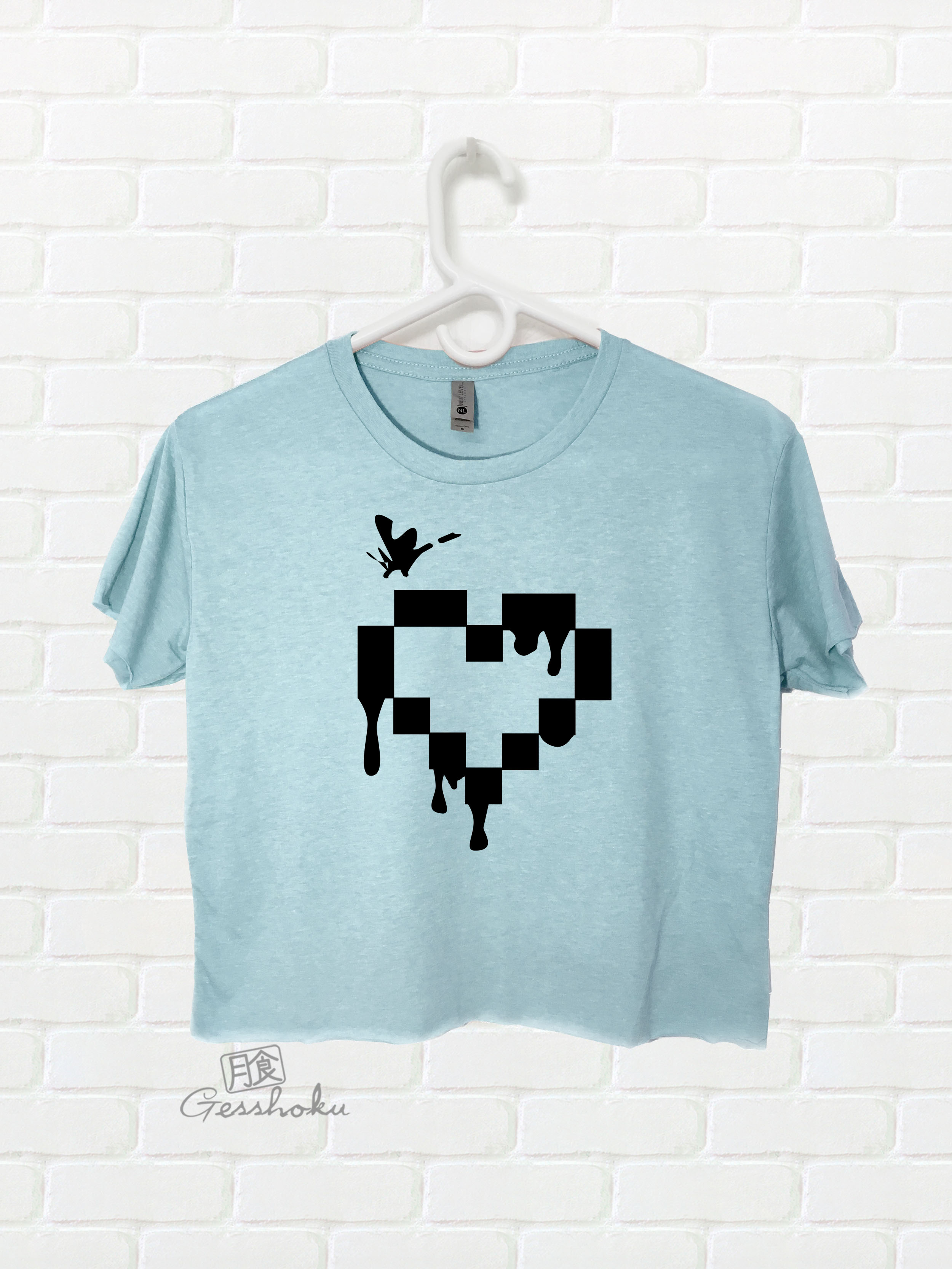 Pixel Hearts Crop Top T-shirt - Blue