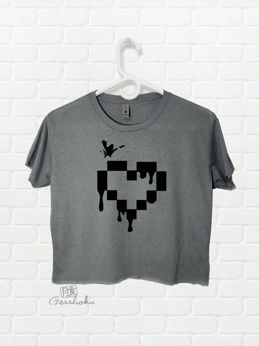 Pixel Hearts Crop Top T-shirt - Charcoal Grey