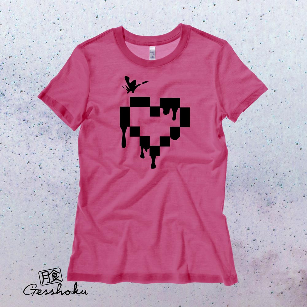 Pixel Drops Heart Ladies T-shirt - Hot Pink