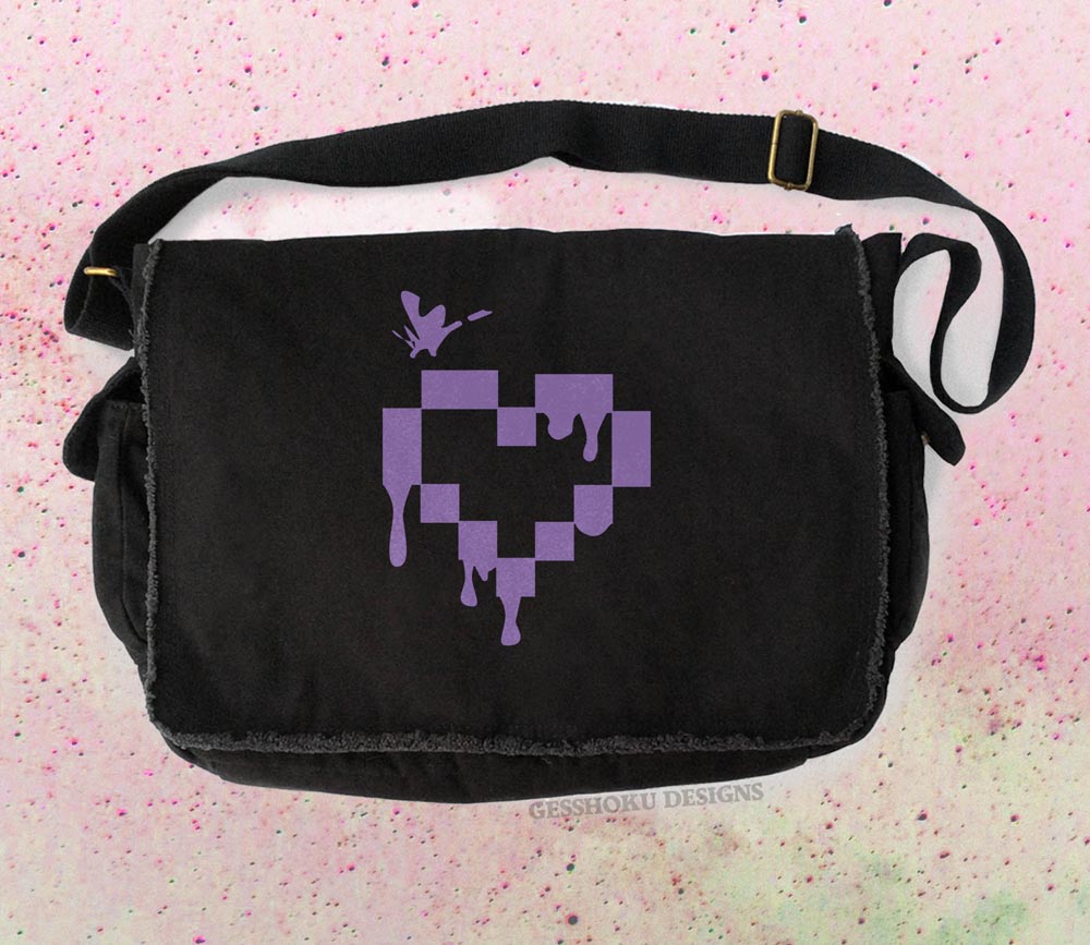 Pixel Drops Heart Messenger Bag - Black/Purple