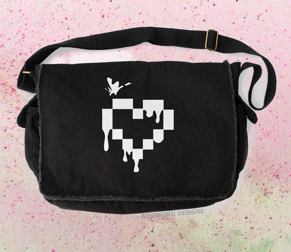 Pixel Drops Heart Messenger Bag - Black/White