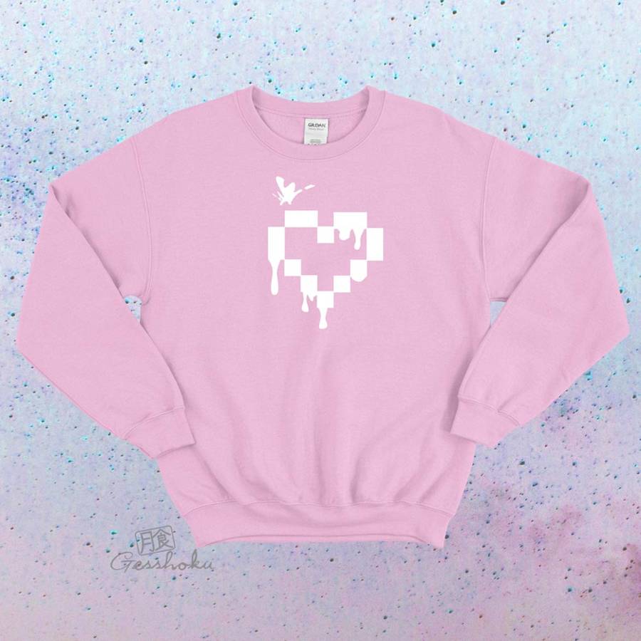 Pixel Drops Heart Crewneck Sweatshirt - Light Pink