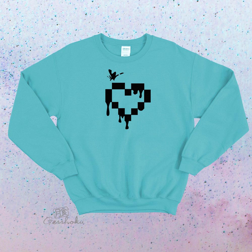 Pixel Drops Heart Crewneck Sweatshirt - Aqua Blue
