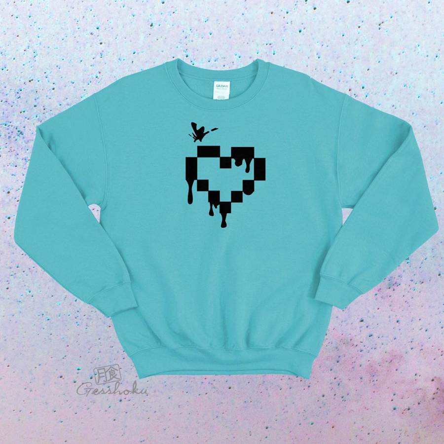 Pixel Drops Heart Crewneck Sweatshirt - Aqua Blue