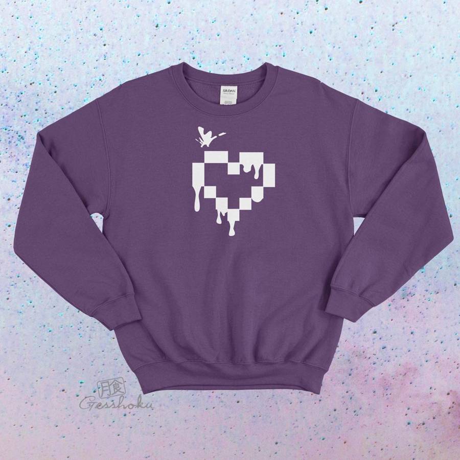 Pixel Drops Heart Crewneck Sweatshirt - Purple