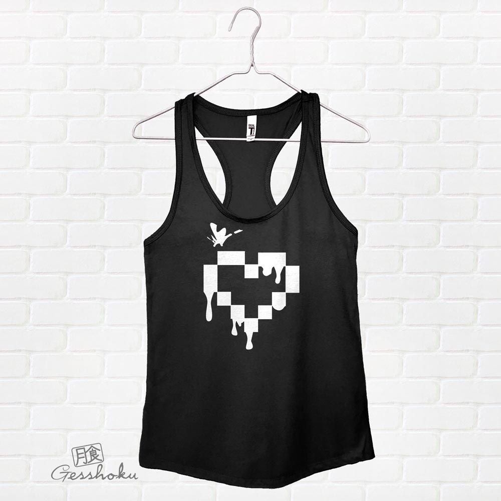 Pixel Drops Heart Flowy Tank Top - White/Black