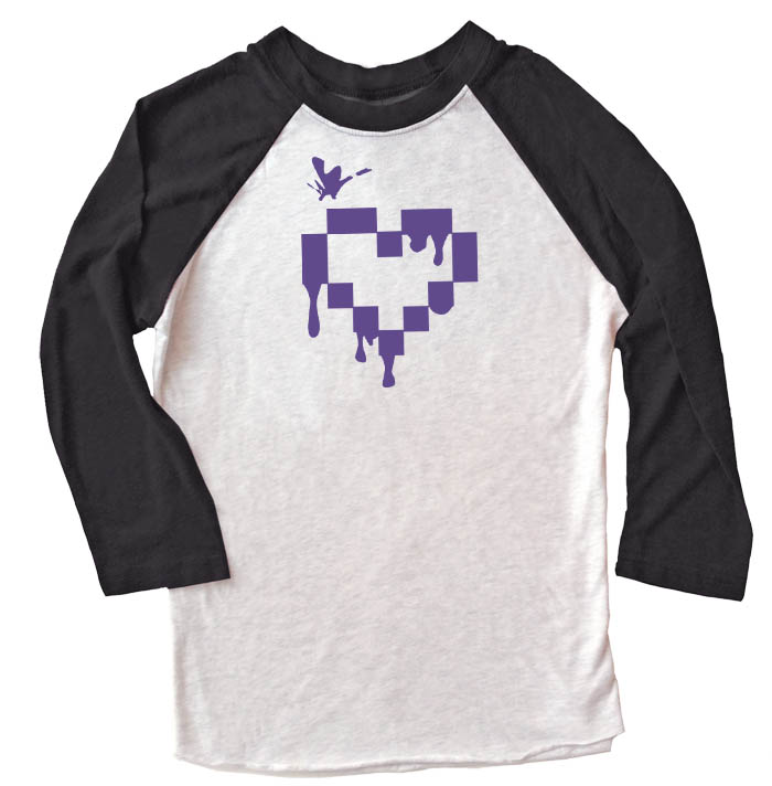 Pixel Heart Raglan T-shirt 3/4 Sleeve - Black/White