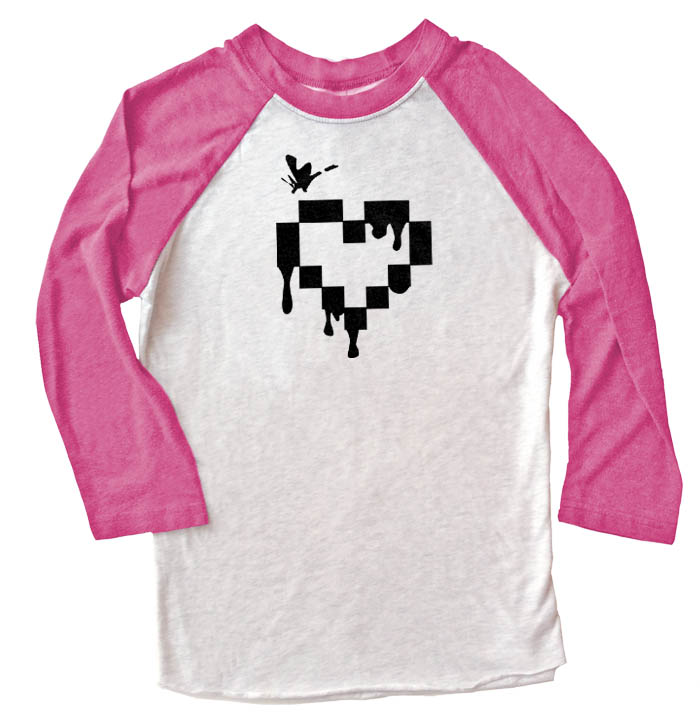 Pixel Heart Raglan T-shirt 3/4 Sleeve - Pink/White