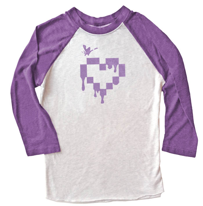 Pixel Heart Raglan T-shirt 3/4 Sleeve - Purple/White