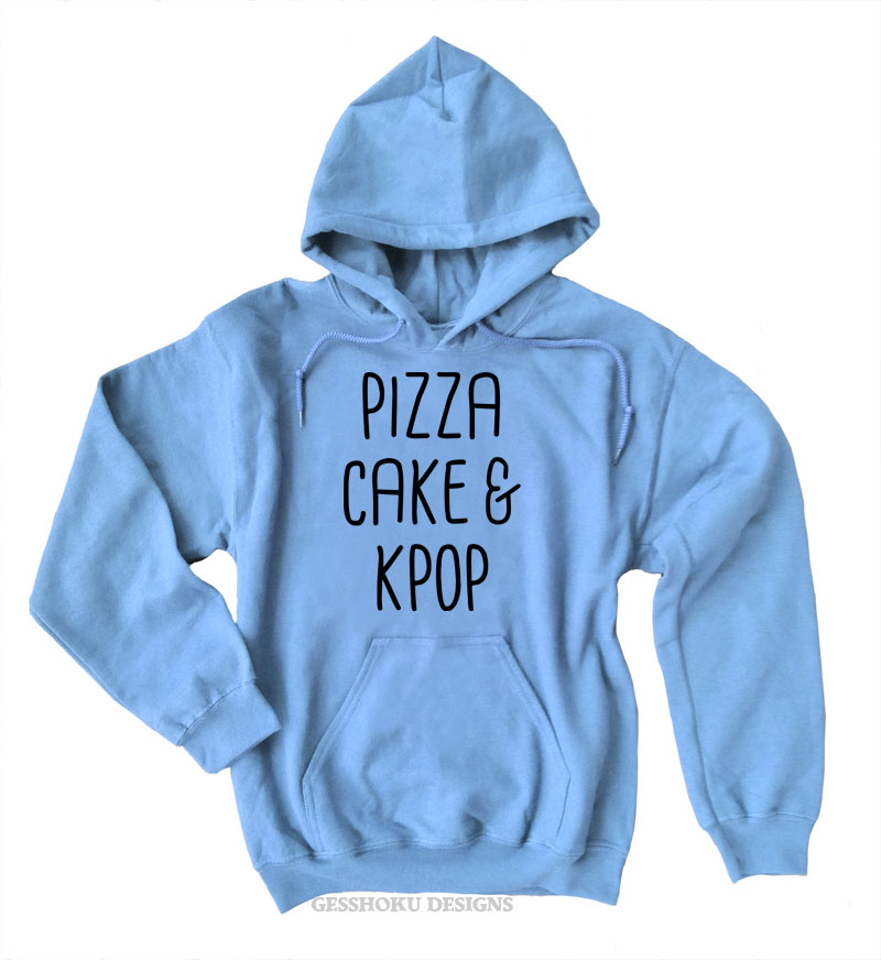Pizza Cake & KPOP Pullover Hoodie - Light Blue