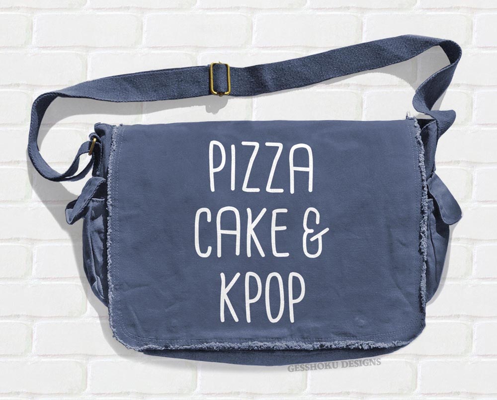 Pizza Cake & KPOP Messenger Bag - Denim Blue
