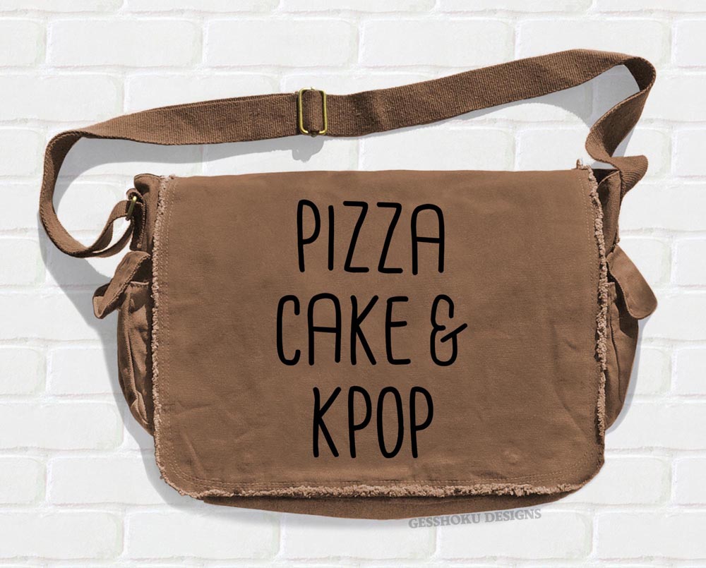 Pizza Cake & KPOP Messenger Bag - Brown