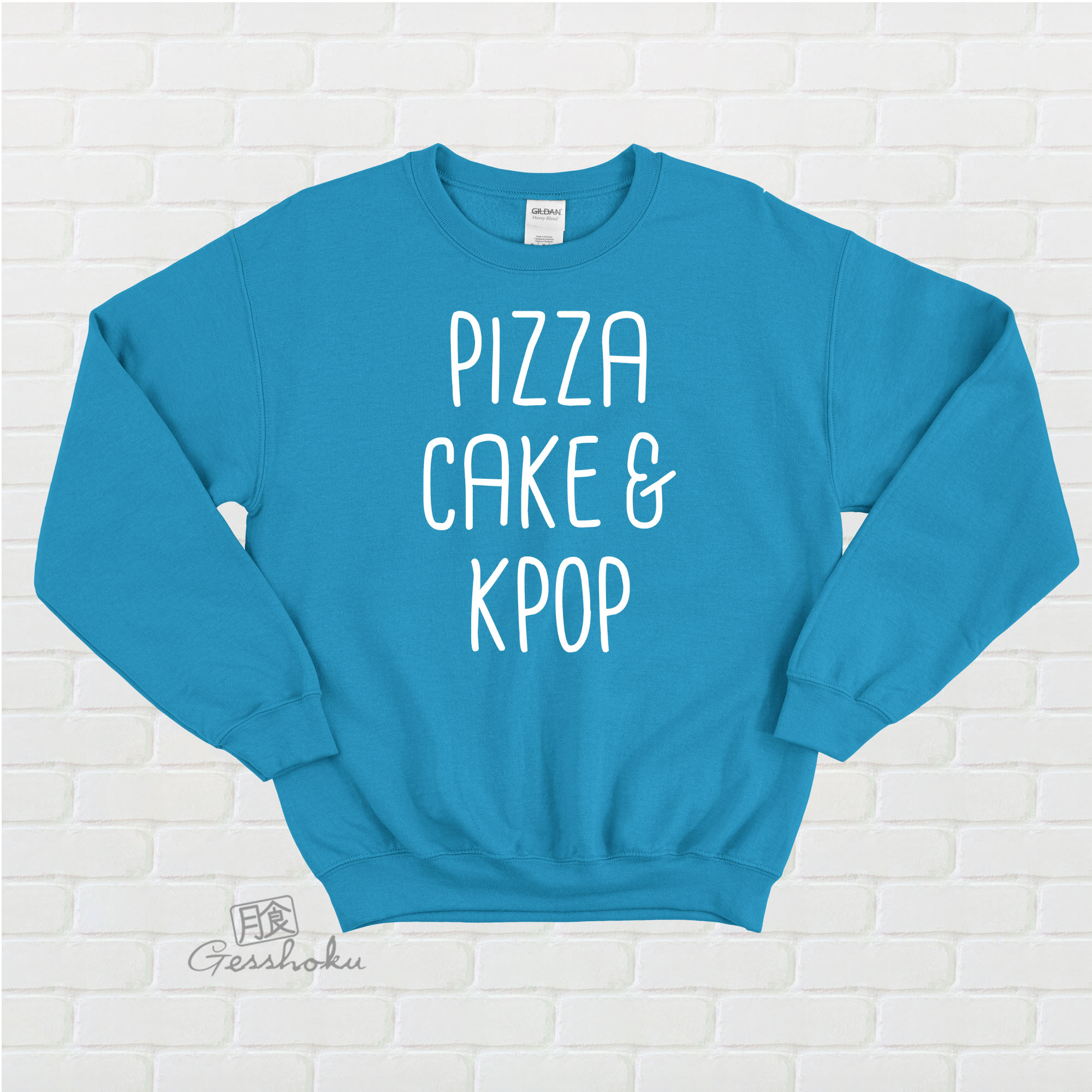 Pizza Cake & KPOP Crewneck Sweatshirt - Aqua Blue