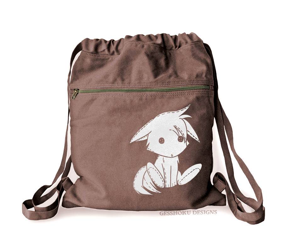 Plush Kitsune Cinch Backpack - Brown