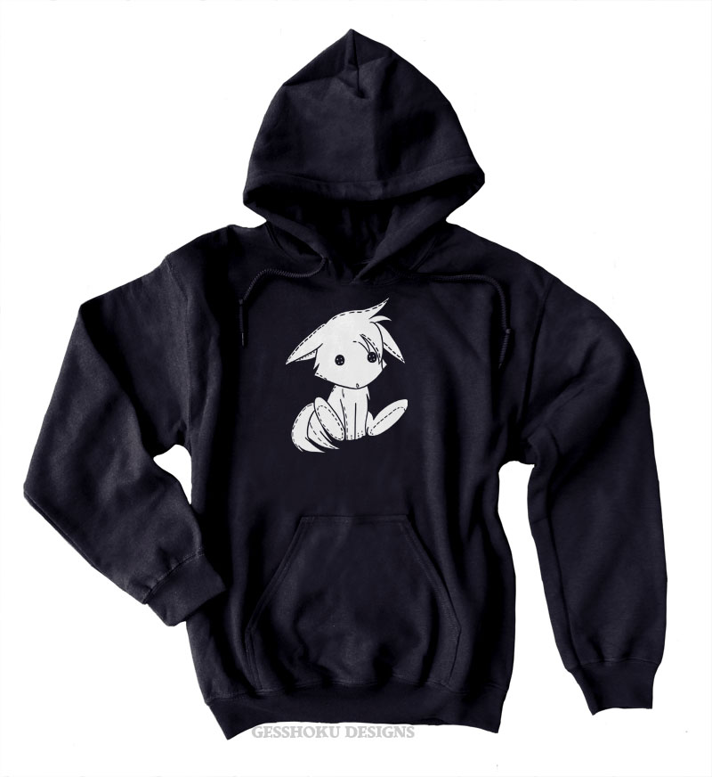 Plush Kitsune Pullover Hoodie - Black