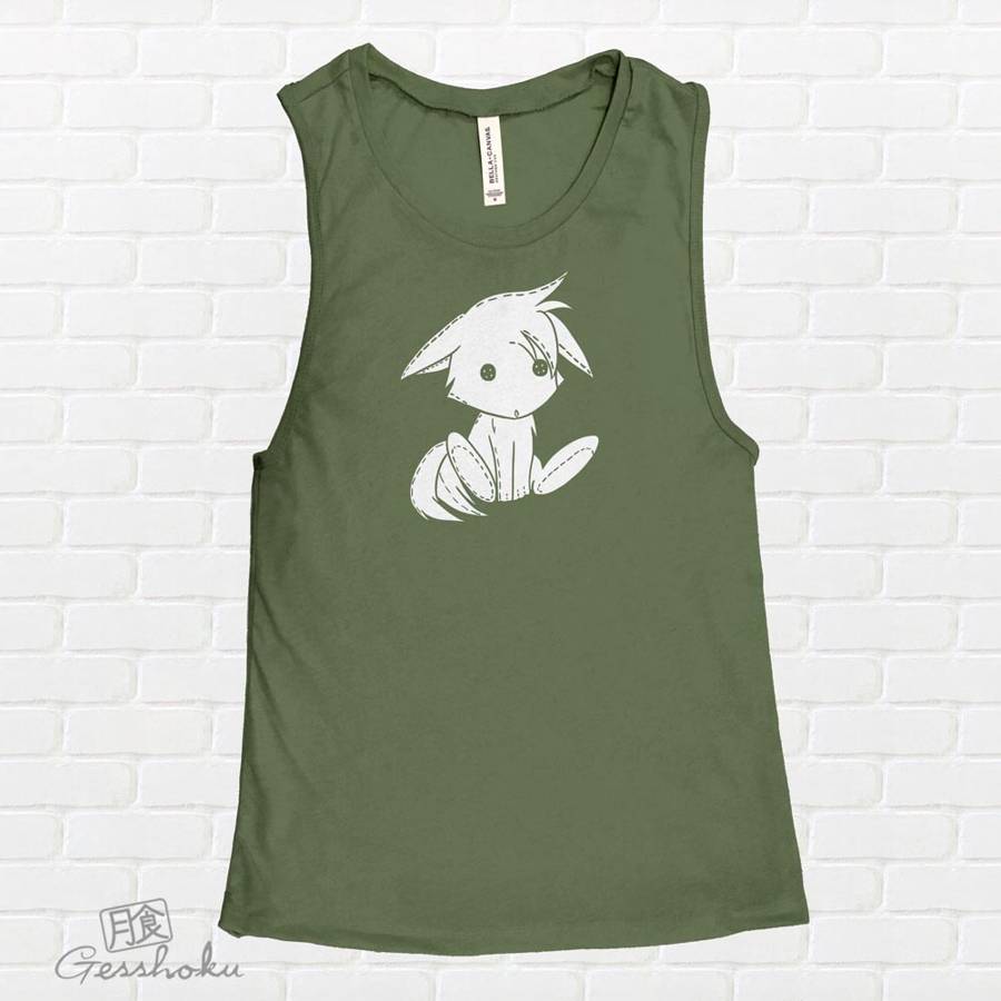 Plush Kitsune Sleeveless Top - Olive Green