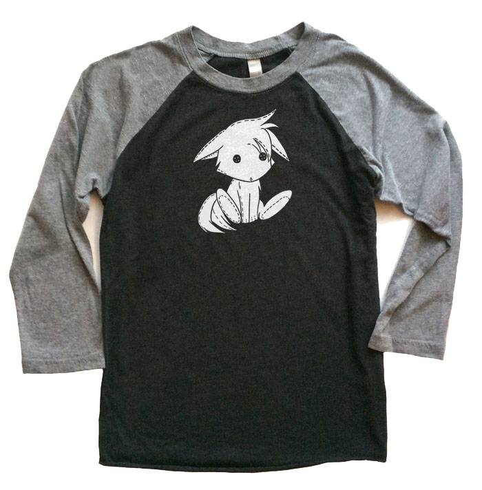 Plush Kitsune Raglan T-shirt - Grey/Black