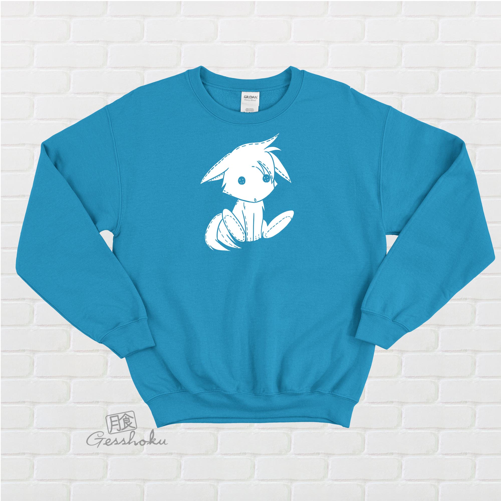 Plush Kitsune Crewneck Sweatshirt - Aqua Blue