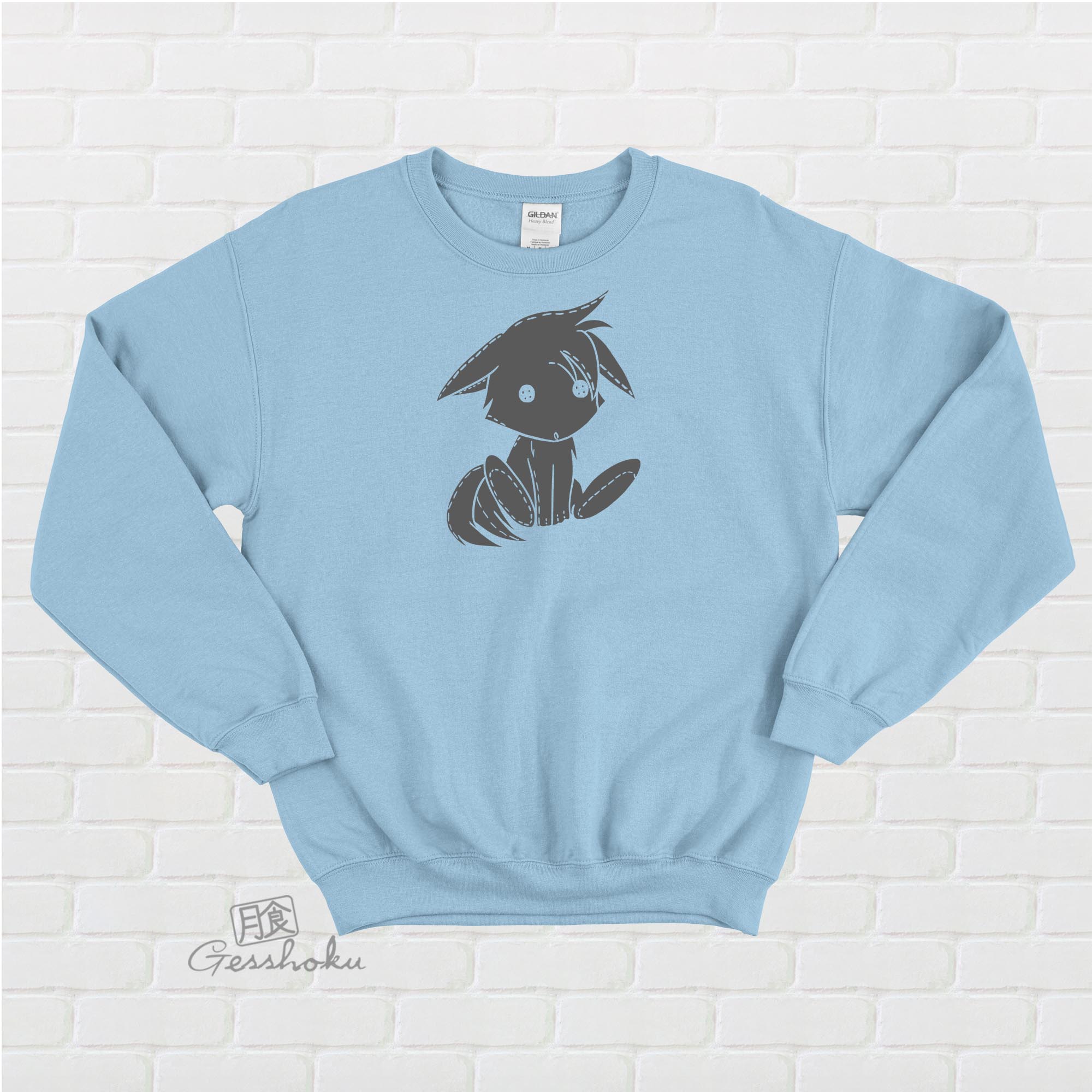 Plush Kitsune Crewneck Sweatshirt - Light Blue