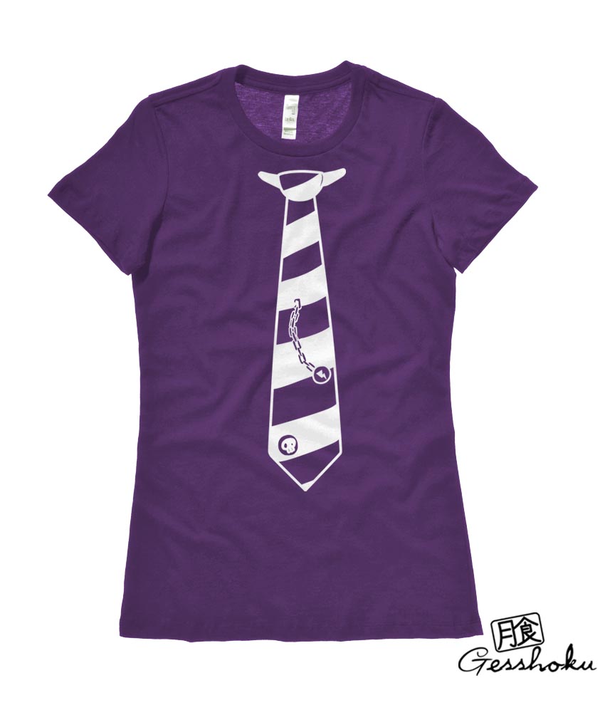 Fabulously Punk Striped Tie Ladies T-shirt - Purple