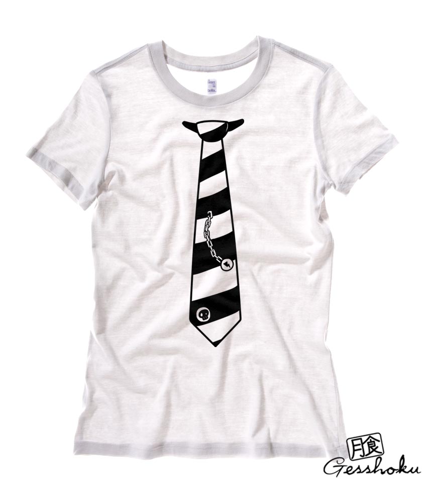 Fabulously Punk Striped Tie Ladies T-shirt - White