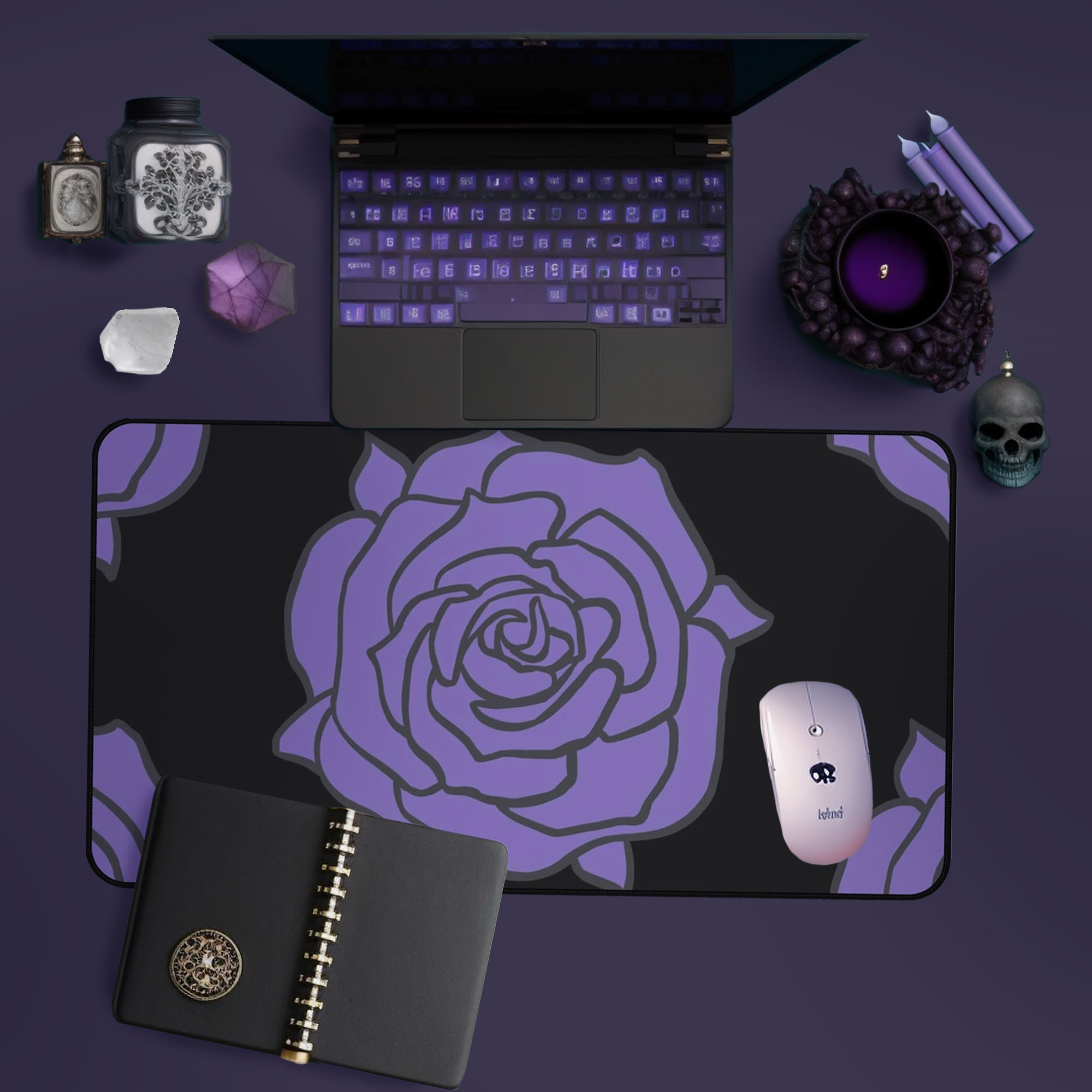 Gothic Purple Rose Desk Mat -