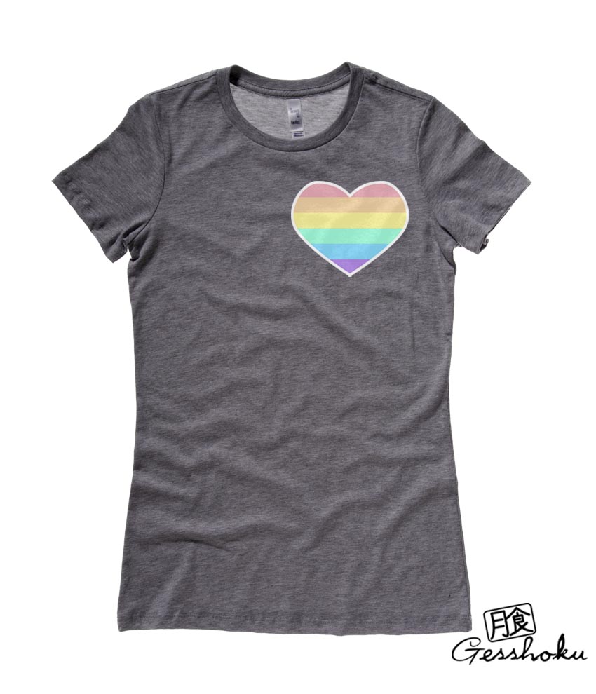 Pastel Rainbow Heart Ladies T-shirt - Deep Heather Grey