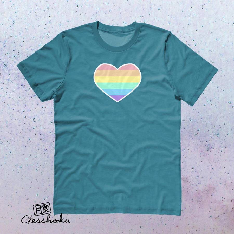 Pastel Rainbow Heart T-shirt - Dark Heather Teal