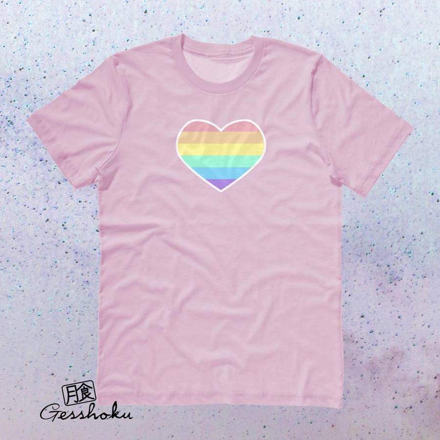 Pastel Rainbow Heart T-shirt - Light Pink