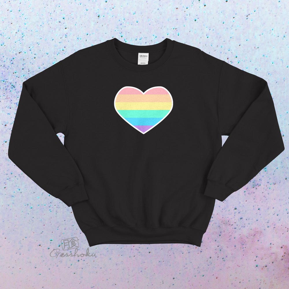 Pastel Rainbow Heart Crewneck Sweatshirt - Black